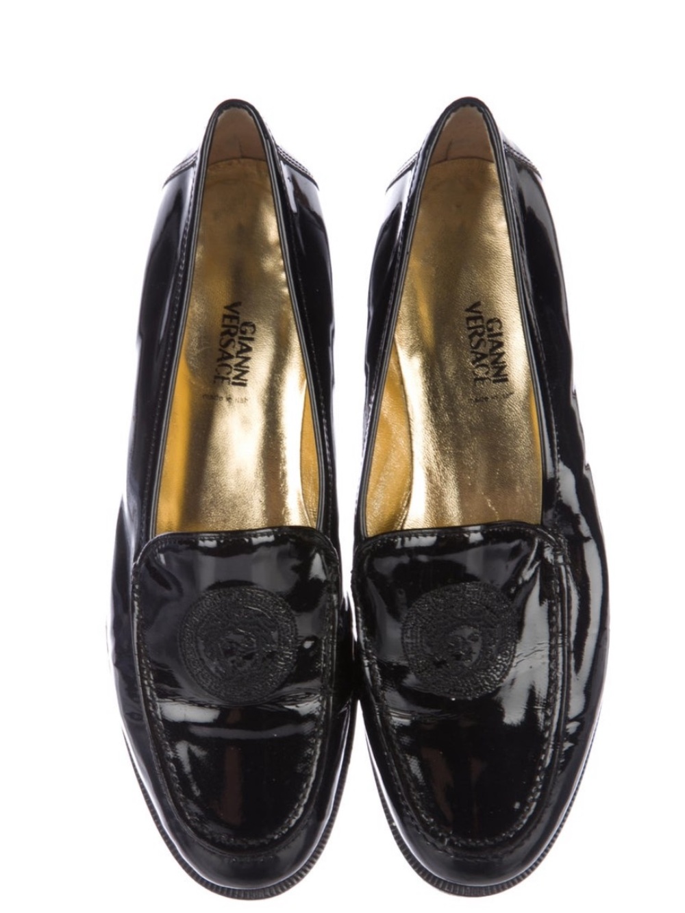 Gianni Versace Black Patent Leather Medusa Loafers